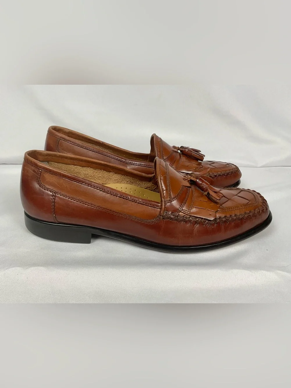 Giorgio Brutini Men's Brown Leather Loafers Woven Kiltie Tassel Shoes Sz 9 D